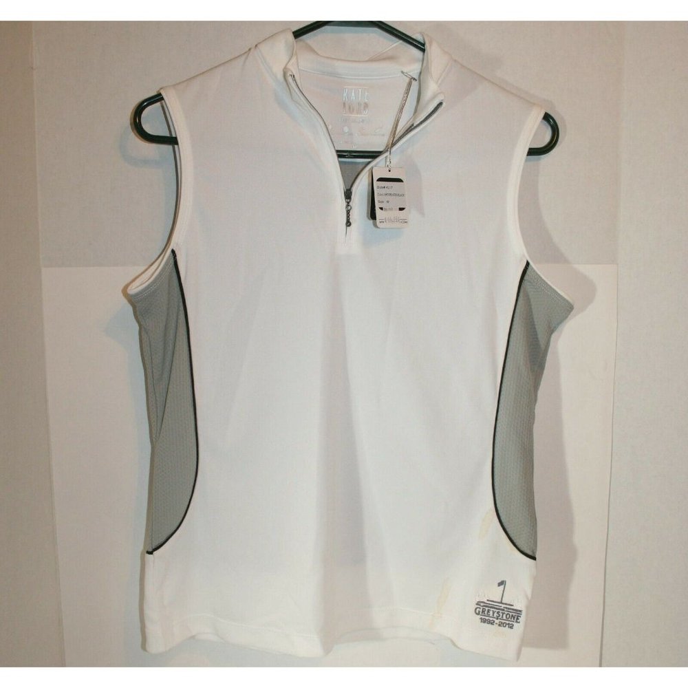 Kate Lord Performance Golf Sports Sleeveless White/Grey Woman Shirt Sz Med NWT